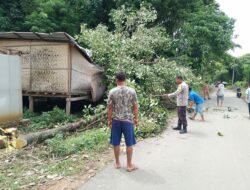 Pastikan Pengguna Jalan Aman, Bhabinkamtibmas Bersama Pemerintah dan Masyarakat Desa Seloto Gelar Gotong Royong