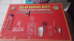 POLRES DOMPU AMANKAN TIGA TERDUGA PELAKU PENYALAHGUNAAN NARKOTIKA, SEJUMLAH BARANG BUKTI SABU DISITA
