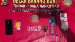 SATRESNARKOBA POLRES DOMPU AMANKAN TERDUGA PELAKU PENYALAHGUNAAN NARKOTIKA DI DESA MATUA, SEJUMLAH BARANG BUKTI DISITA